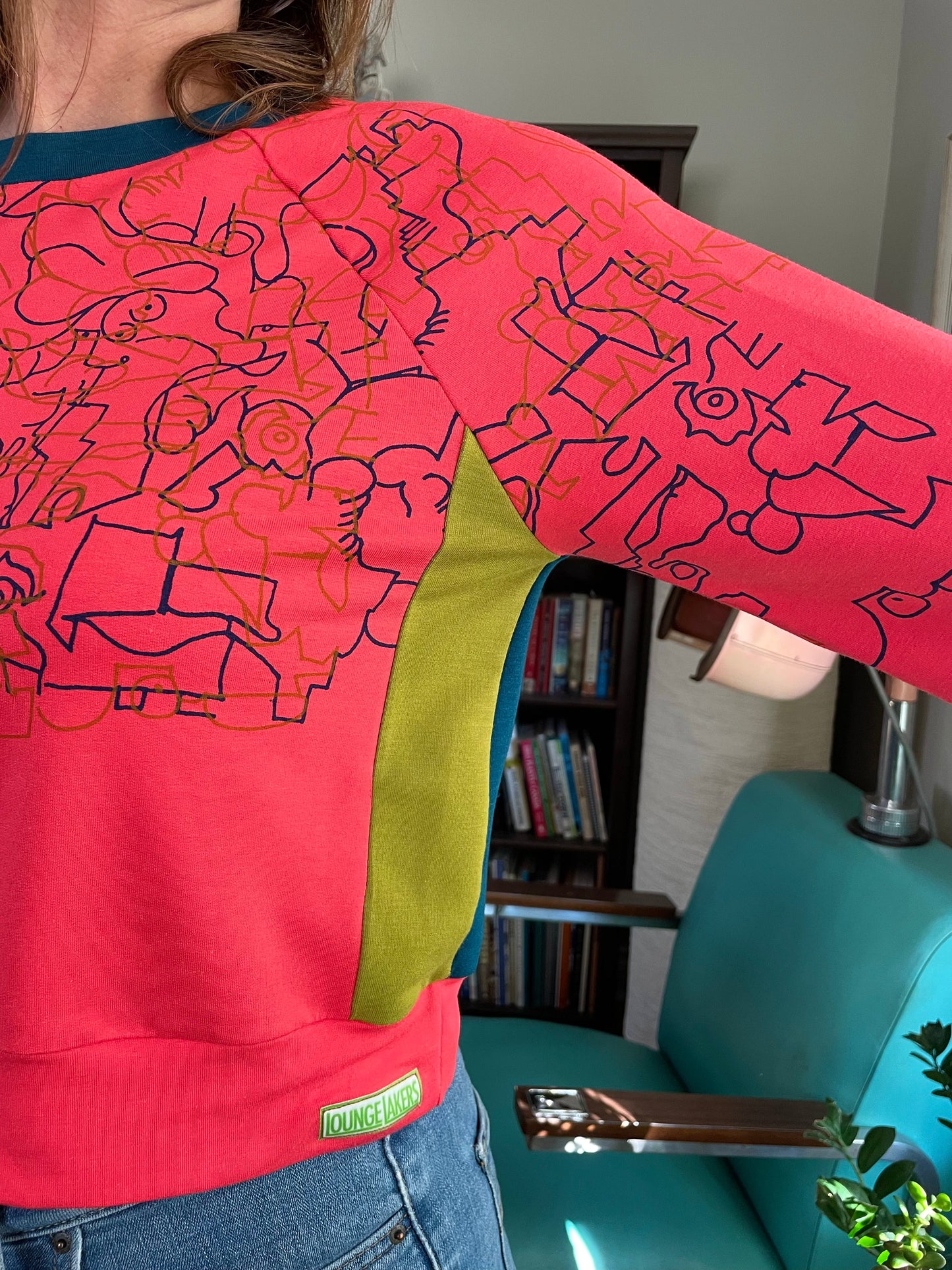 Hot Pink with Chartreuse/Teal Pullover