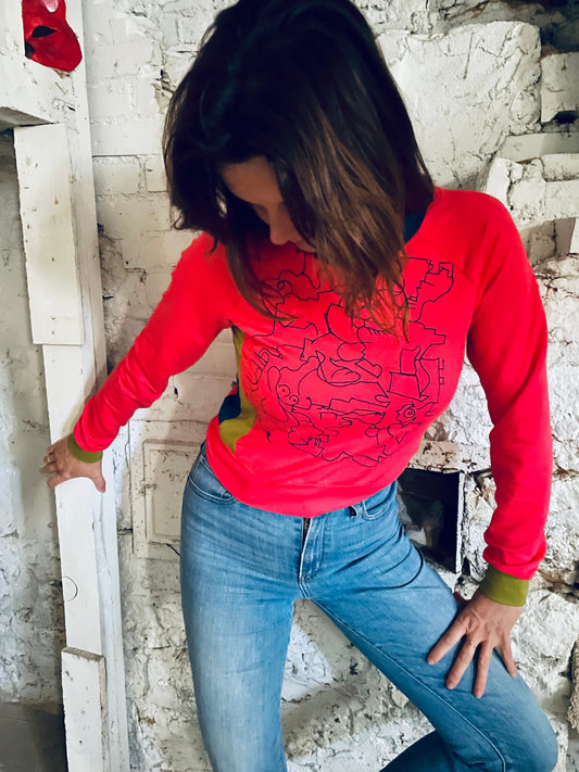 Hot Pink with Chartreuse/Teal Pullover